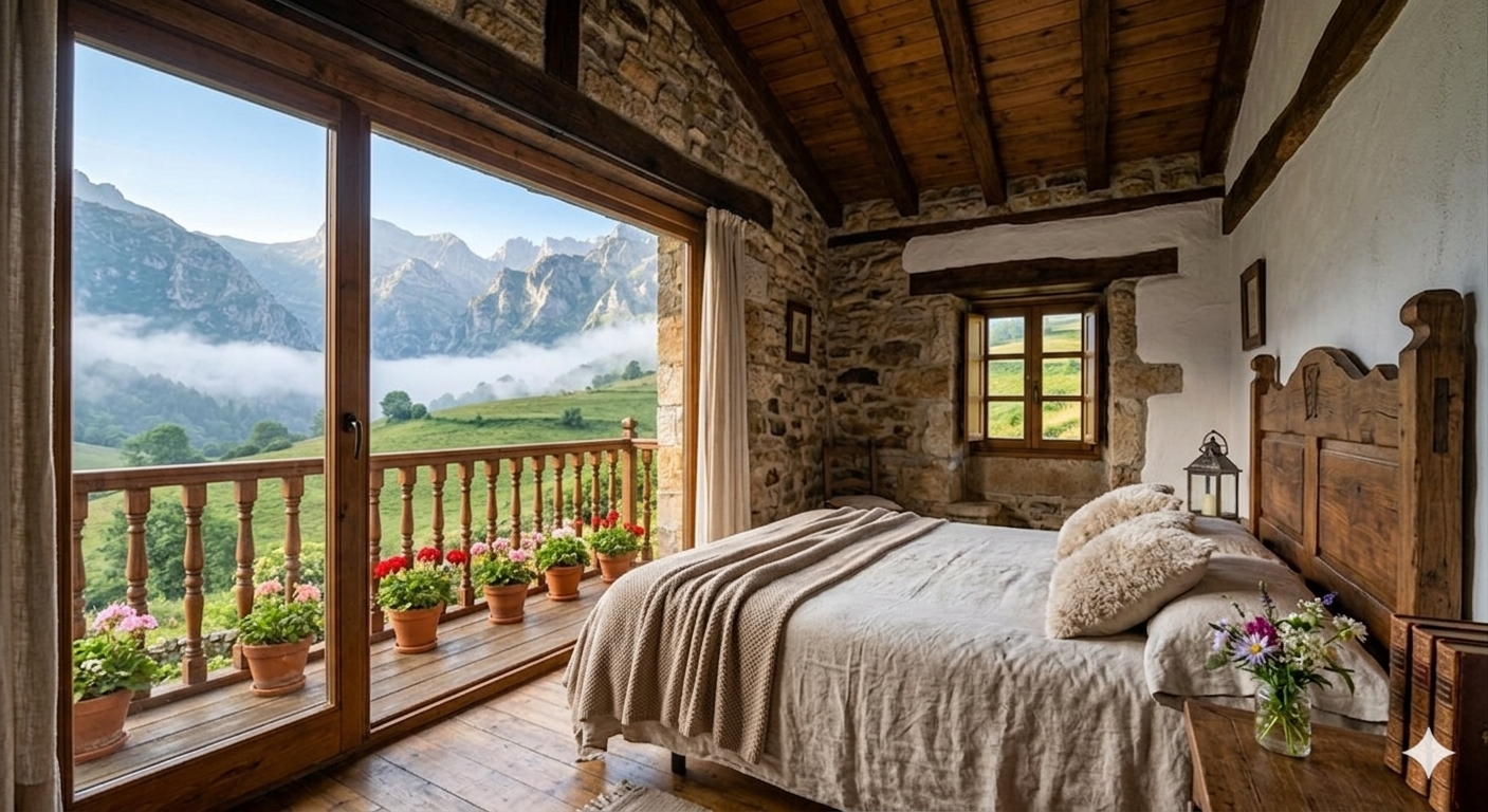 Cama king size bajo vigas de madera